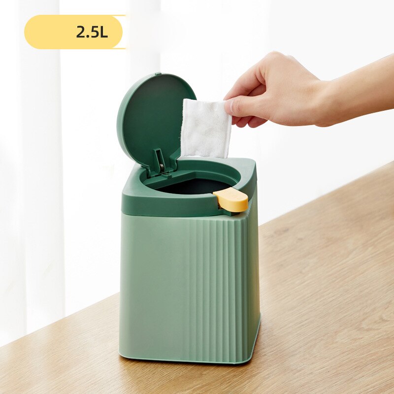 2.5/8L Garbage Bin Trash Can with Lid Double Barrel Kitchen Garbage Basket Bathroom Home Waste Bins Wastebins Paper Basket Cube: Green2.5L