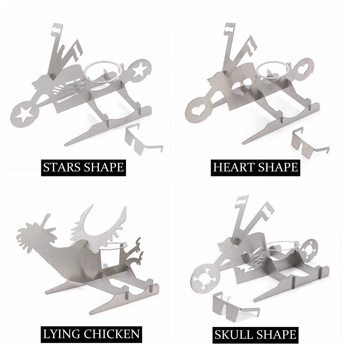 Rvs Roster Kip Stand Met Bier Kan Houder Motorfiets Grill Bbq Rek Vorm Koffiebrander Rack Stand
