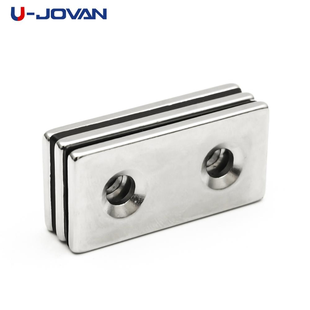 U-JOVAN 3Pcs 40X20X3Mm Dubbele 5Mm Gat N35 Block Verzonken Ndfeb Neodymium Magneet Permanet sterke Magneten 40*20 * 3-5-5mm