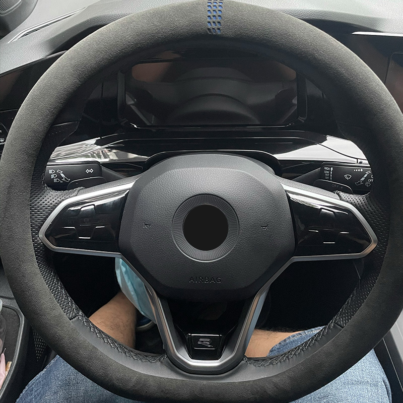 Auto Stuurhoes, Ultra-Dunne, Antislip, D-Vormige Ronde, Ademend, suede Cover Voor Alle Seizoenen Interieur Onderdelen