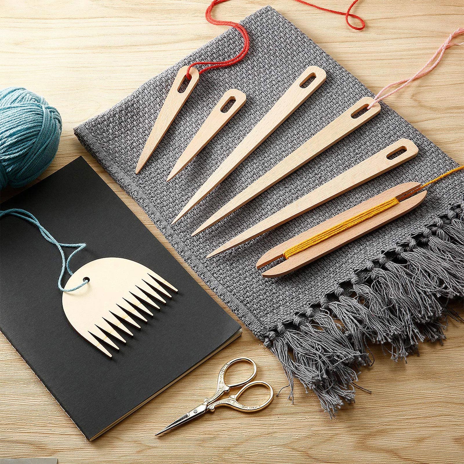 7Pcs Weefgetouw Sticks Houten Breien Hand Weefgetouw Stok Setknitting Naalden Set Diy Naald Arts Craft Schaar Gereedschap Haaknaalden set