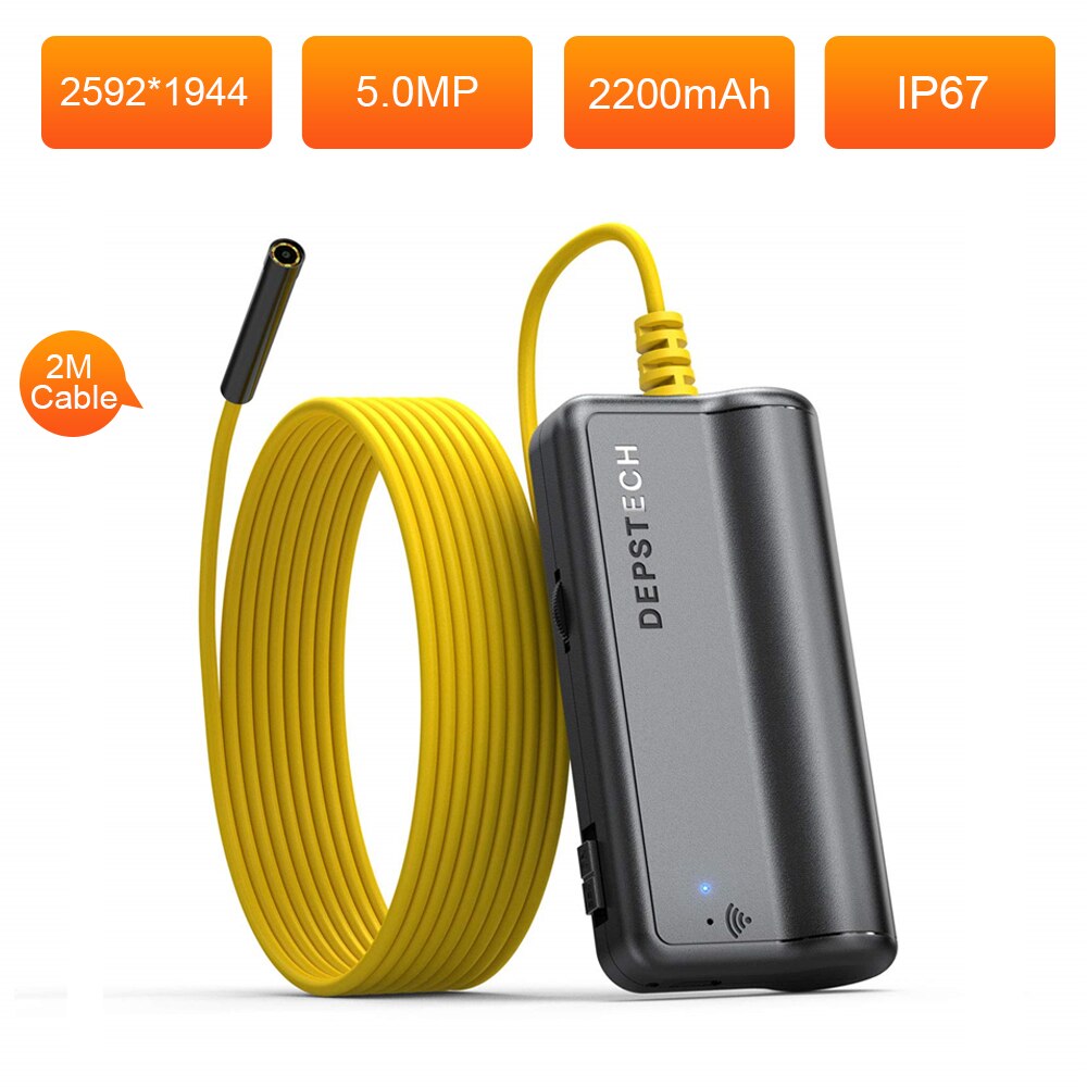 Depstech 2.0mp 5.0mp wifi endoskop hd inspektionskamera trådløst slangekamera 6 led borescope til android & ios: Wf028 5.0mp 2m