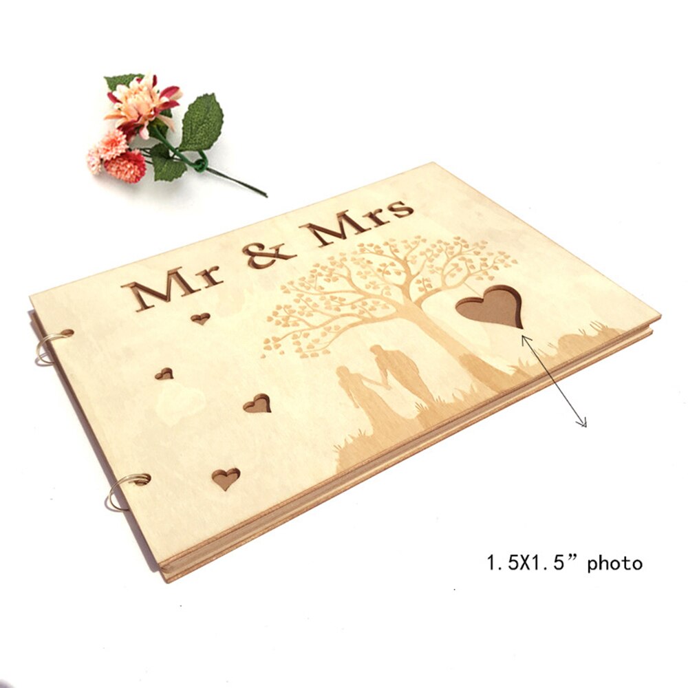 Decoración de madera, libros de invitados de firma hechos a mano, libro de invitados de boda Mr & Mrs Love, libro de firma DIY de madera