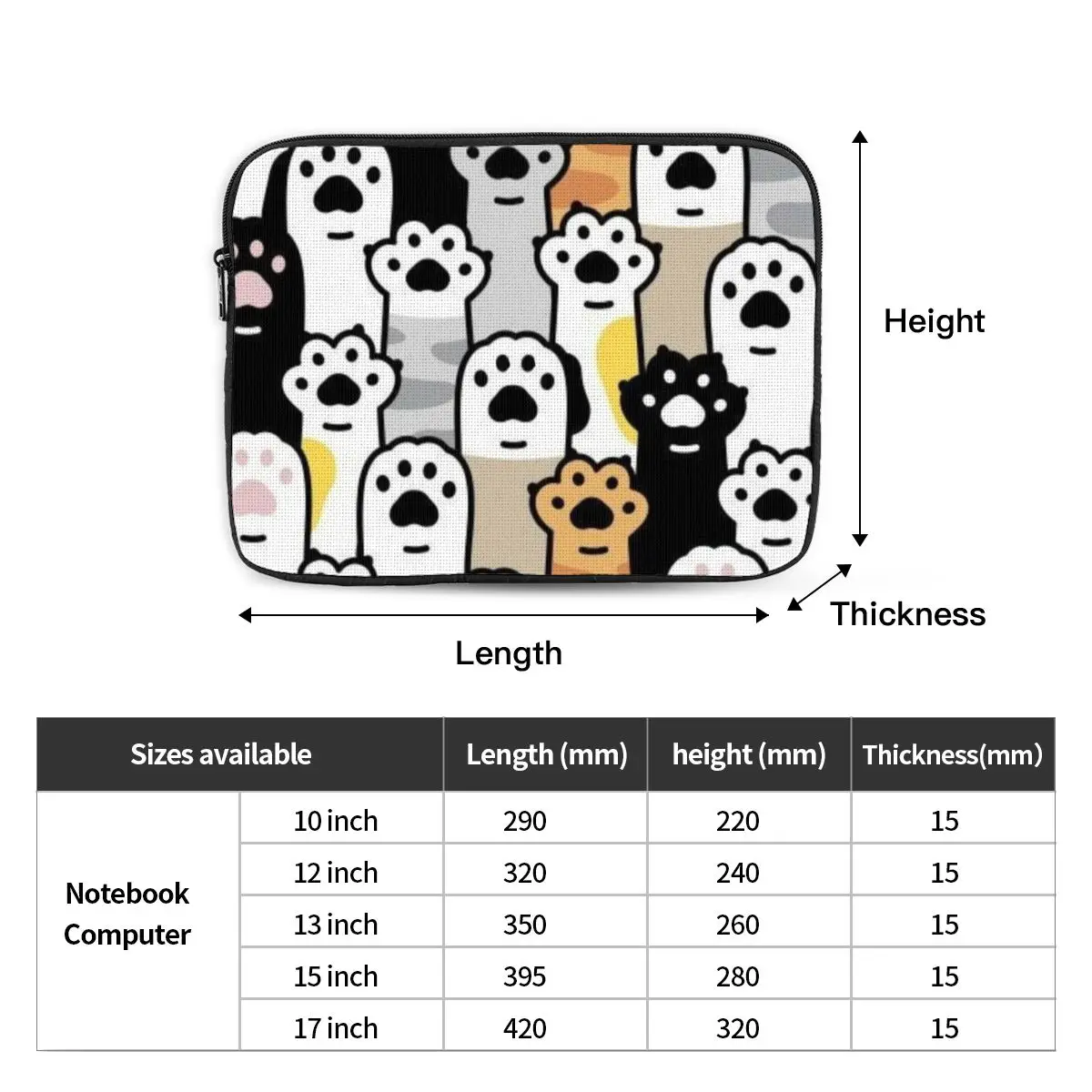 Cat Paw Lover Notebook Laptop Bag Case Pouch 10 12 13 15 17 Inch Notebook Sleeve Cover Bag Tablet Shockproof Case Bag