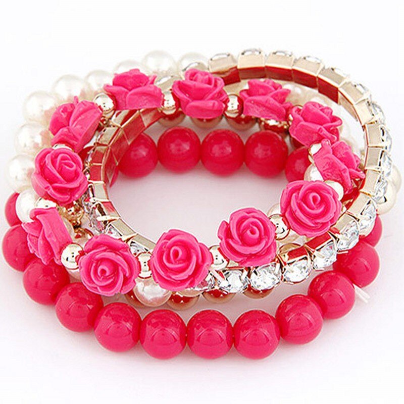 Vintage Charm Armband Rose Bloem Multilayer Verpakt Bloem Armband En Armband Dames Sieraden: red