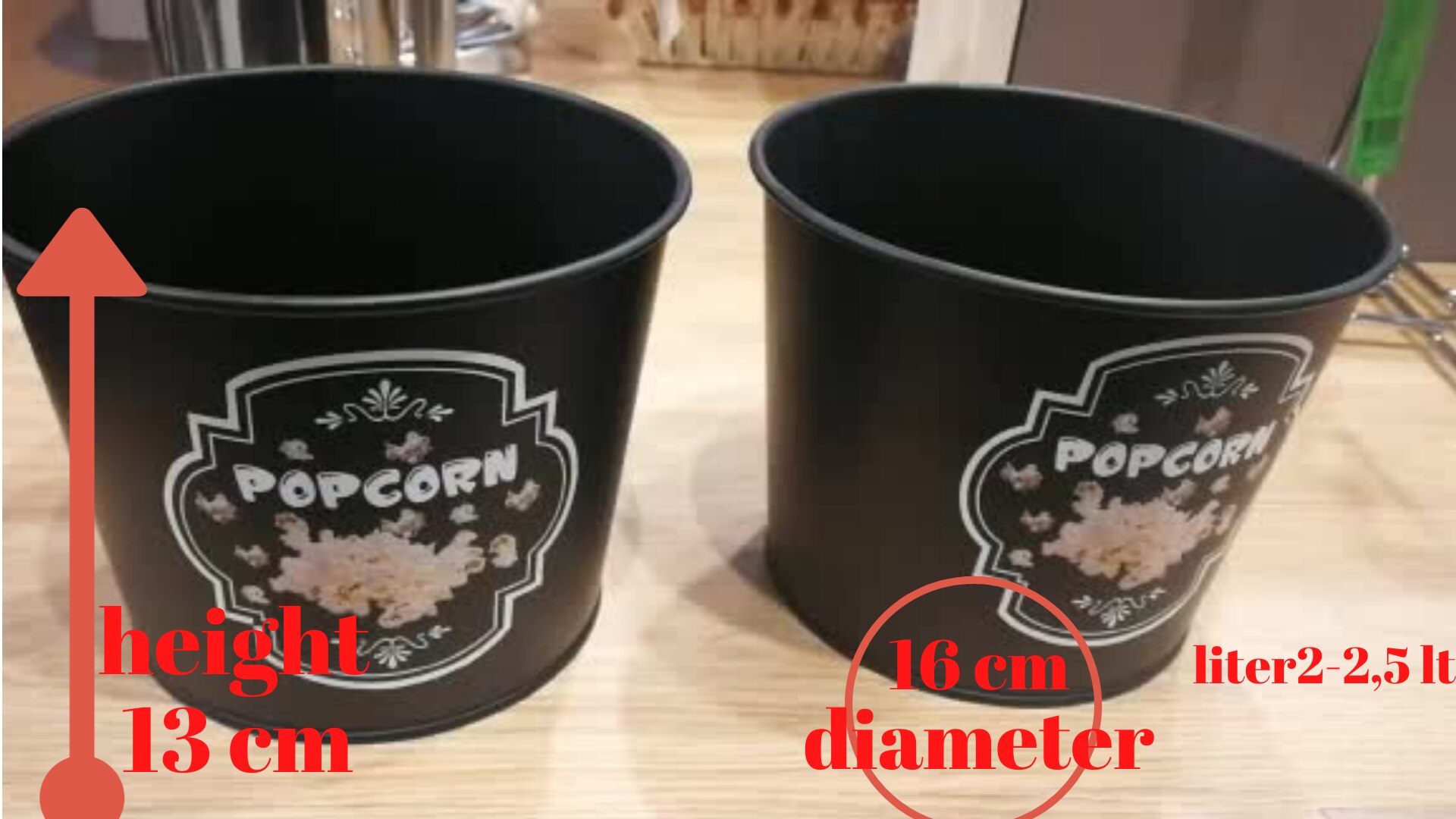 Black Metal Popcorn Bucket,Unisex, Winter, Office, Home, Garden, Entertainment,For Cinema, kitchen, Christmas