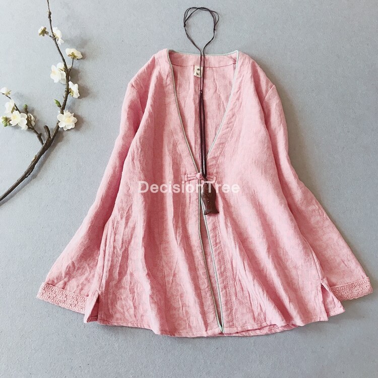 China tops blusa tang antiguo estilo chino manga completa cheongsam camisas servicio de té de algodón de lino hanfu abrigo chaqueta: color2