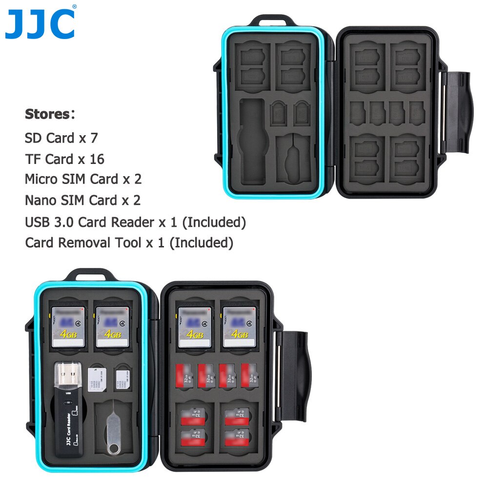 JJC-lector de tarjetas USB 3,0, caja de almacenamiento para 7 SD, SDXC, SDHC, 16 MSD, Micro SD, TF 2, Micro SIM 2, Nano SIM