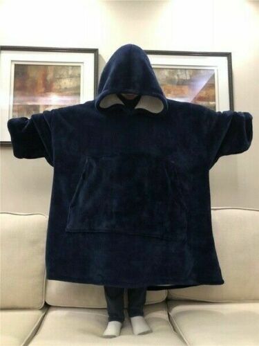 Hoodie tæppe kaste blød overdimensioneret ultra plys sherpa kæmpe stor sweatshirt vendbar: Blå
