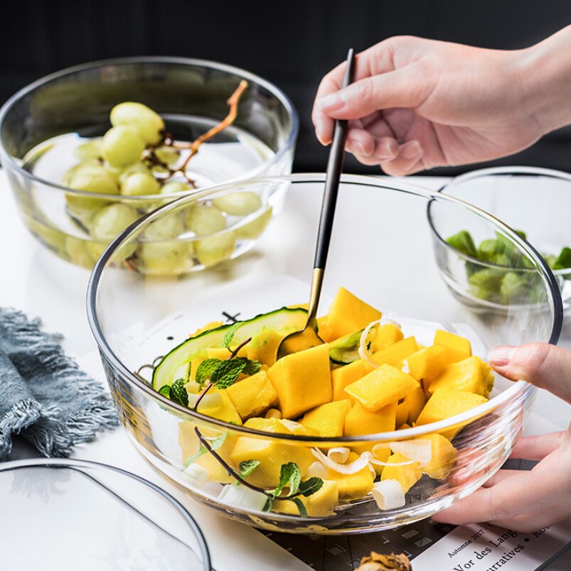 nordisch Stil Kreative transparent Frucht Salat Glas Schüssel Haushalt Nachtisch Schüssel Abendessen Tiefe Platte Gerichte Küche Liefert Runde