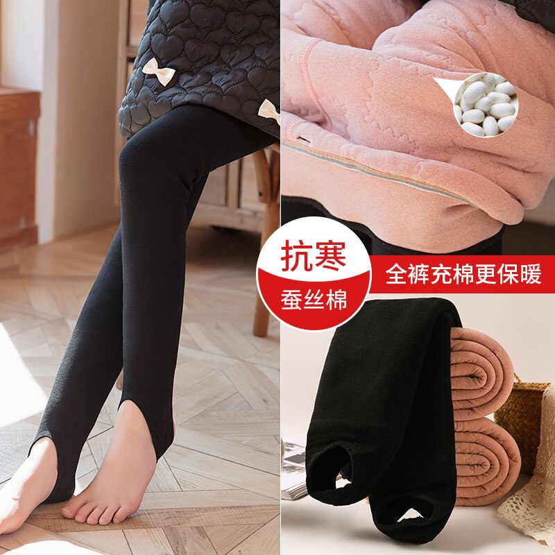 Baby Girls Silk thermal pants winter plus velvet thick warmer leggings silk cotton kids child Extra thick anti-pilling trousers