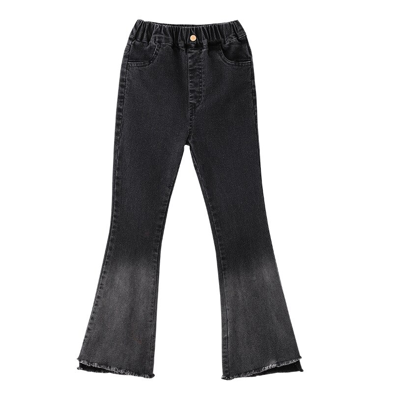 Jean évasé noir pour adolescentes de 12 à 15 ans, pantalon en Denim, taille moyenne, Style coréen, assorti avec tout, collection printemps et automne, pour enfants