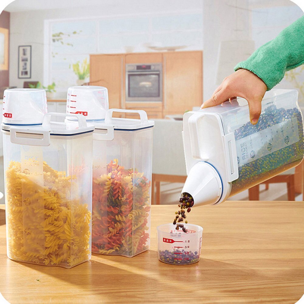 2L Plastic Cereal Storage Box Transparent Kitchen Storage Box Flour Grain Storage Kitchen Food Grain Rice Container Nice#H10