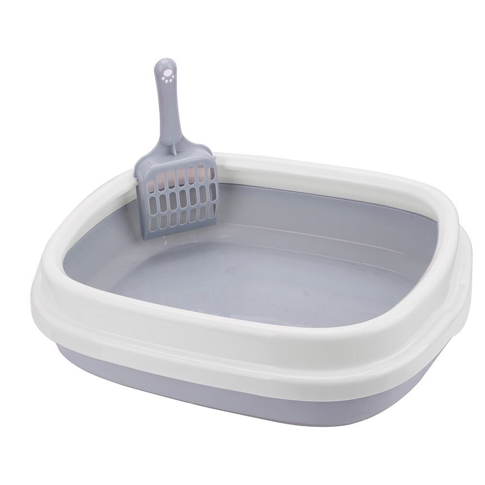 Cat Litter Box Cat Dog Tray with Scoop Pet Toilet Bedpan 1 Set Excrement Training Sand Litter Box Anti-Splash Dog Toilet: Gray