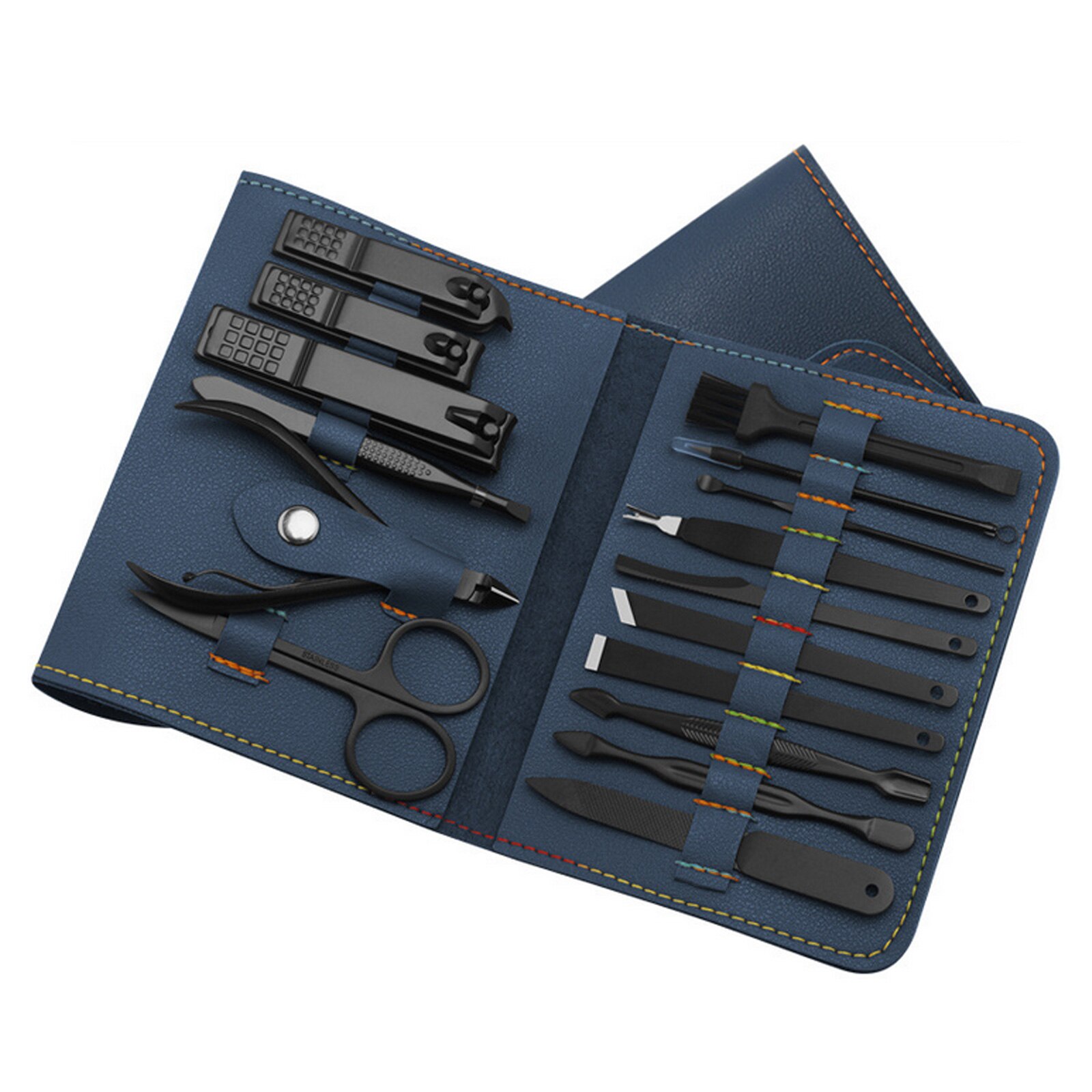 16PCS Manicure Pedicure Set Stainless Steel Nail Clipper Grooming Kit with PU Case for Foot Hand Facial Care: Blue