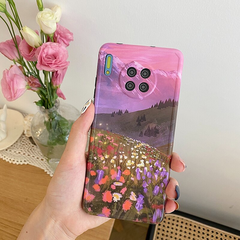 Mooie Landschap Vallei Veld Schilderij Telefoon Case Voor Huawei P40 Pro P30 Mate 30 Pro Zachte Siliconen Antifall Bescherm Cover coque