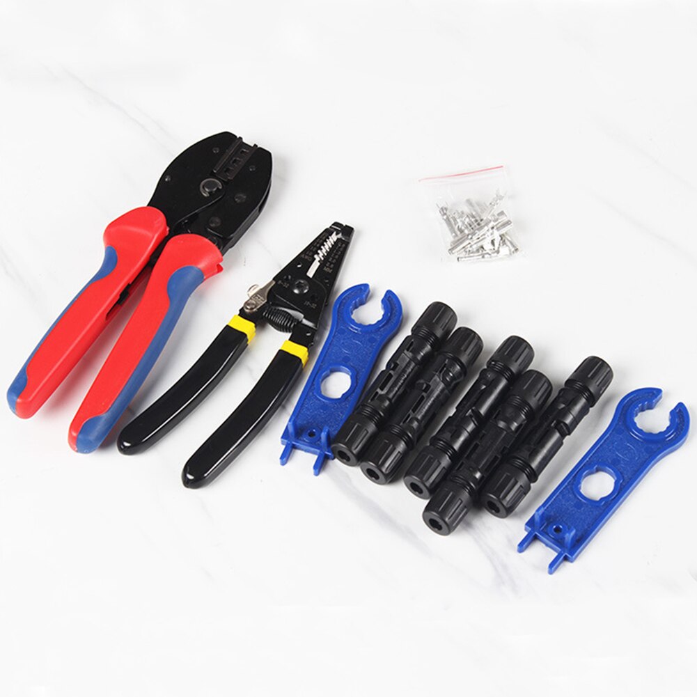 6 in 1 elektrische aansluittangen, sleutels, handmatige draadstripper, pv-kabelconnectoren, zonne-energiekrimpgereedschapset