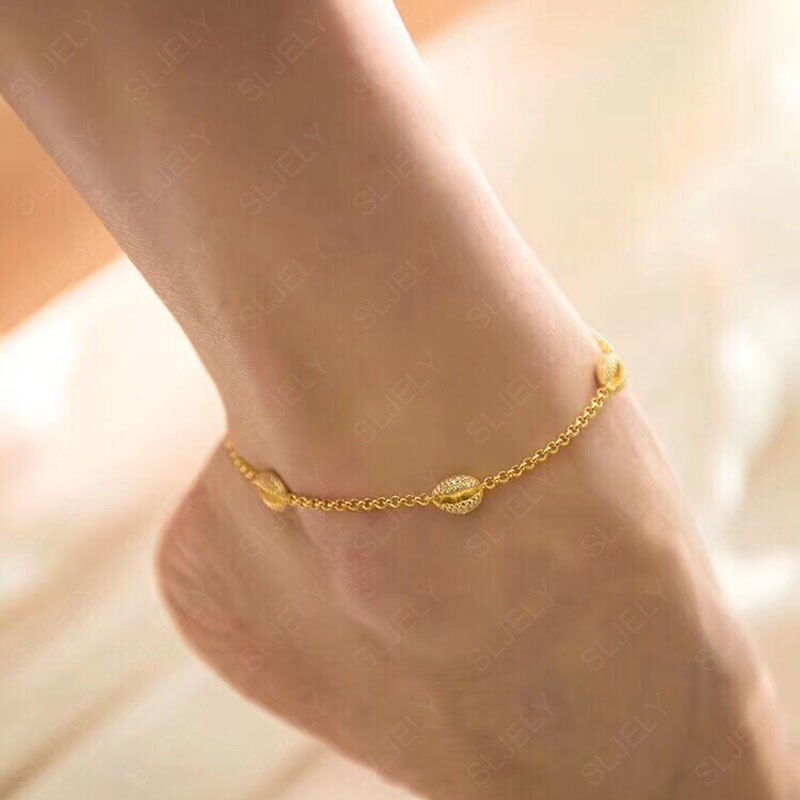 SLJEY-tobillera de Plata de Ley 925 con Zirconia, joyería fina de Color dorado y amarillo, para mujer
