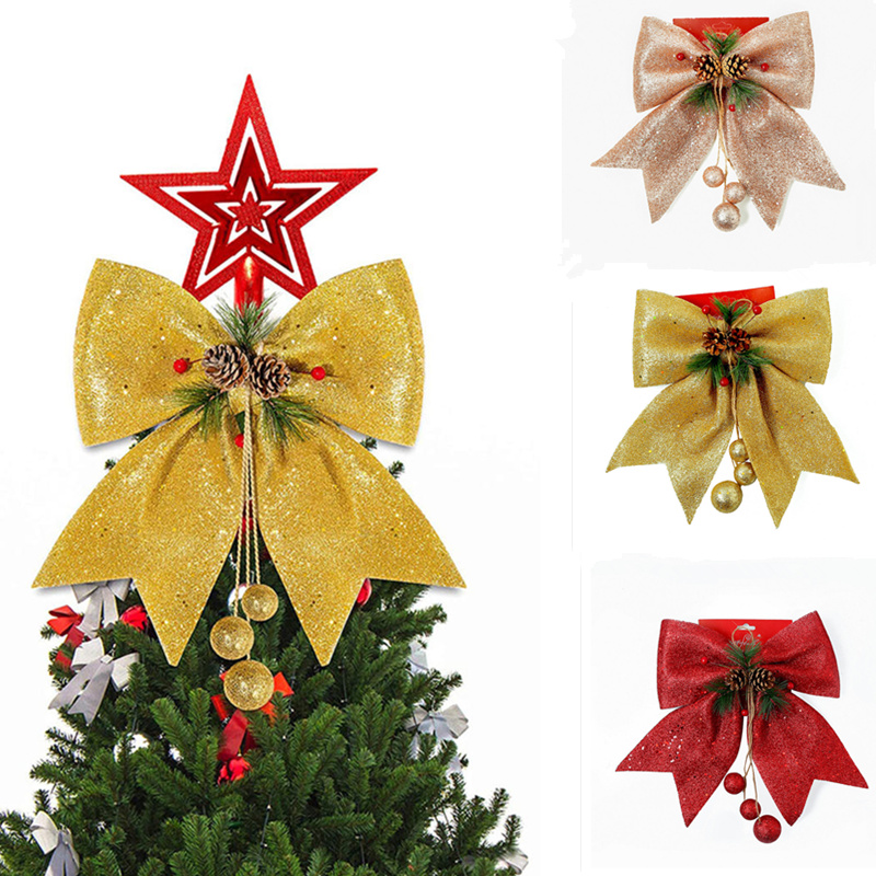Grote Rode Fonkelende Gouden Lint Voor Kerstboom Decoratie, Pine Cone Decoratie, Handgemaakte Kerst Boog, Kerst Ornament