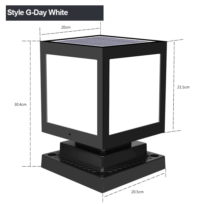 Solar Column Courtyard Light Garden Villa Square Head Sun Power Outdoor Led Lamp Waterproof Rural Landscape for Gate Street: Style G Day White