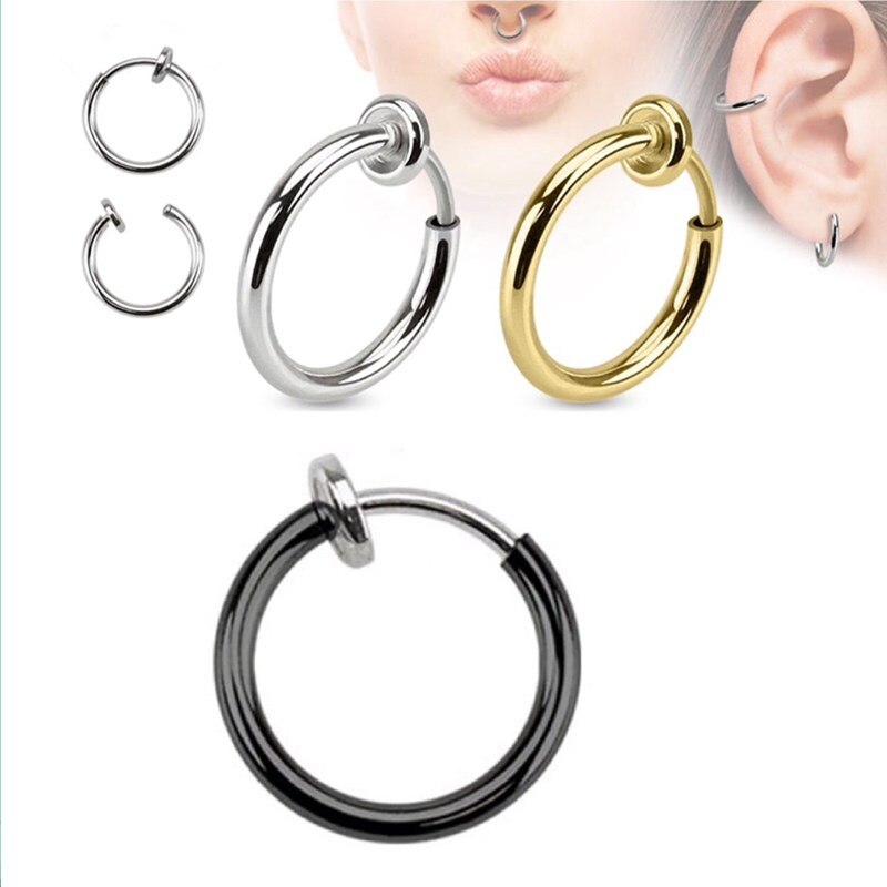 LNRRABC 2pcs Invisible No Ear Hole Earrings Clip Nose Ring Belly Button Ring For Unisex Punk Wind Jewelry Accessories