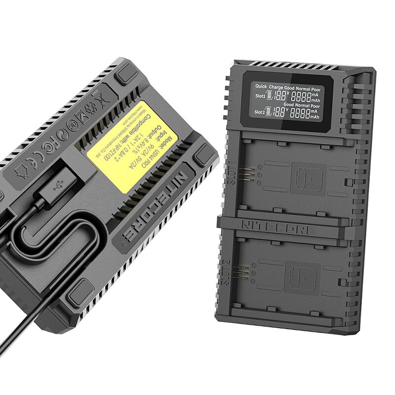 Nitecore USN4 Pro double Slot USB QC chargeur pour Sony a7 III, a7R III, a9 (ILCE-9) compatible avec les batteries de caméra NP-FZ100