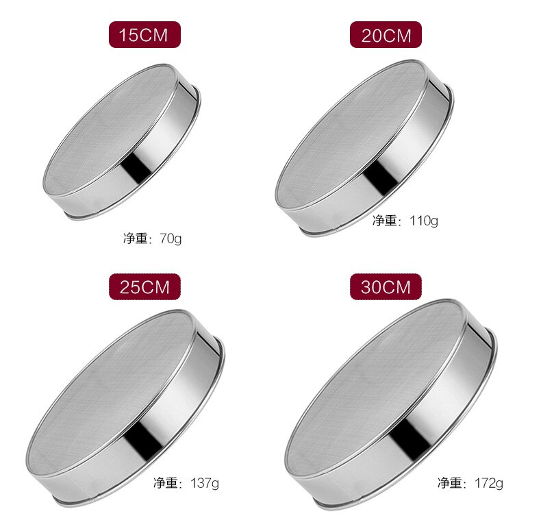 Stainless steel flour sieve hand-held round flour sieve baking tool kitchen 40 mesh superfine flour sieve sieve: 25CM