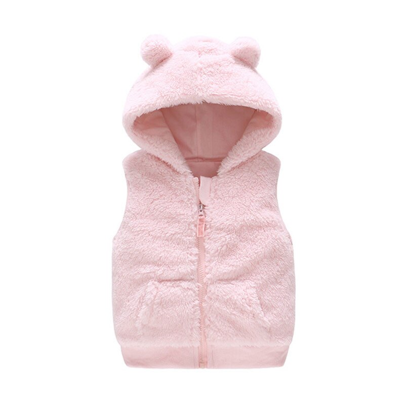 Winter Baby Vest Jongens Meisjes Kleding Warme Pluche Cartoon Hooded Kinderkleding Mouwloze Jassen Uitloper Baby Vest: Pink / 3M