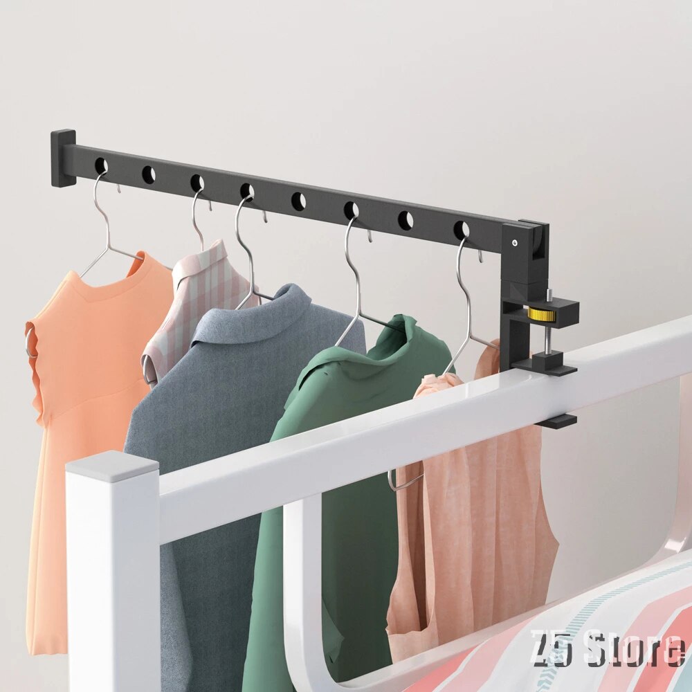 Aluminum Wall Mounted Clothes Hanger Rack Portable Drying Rack Organization Clamp Window Frame Balcony Railing Wardrobe