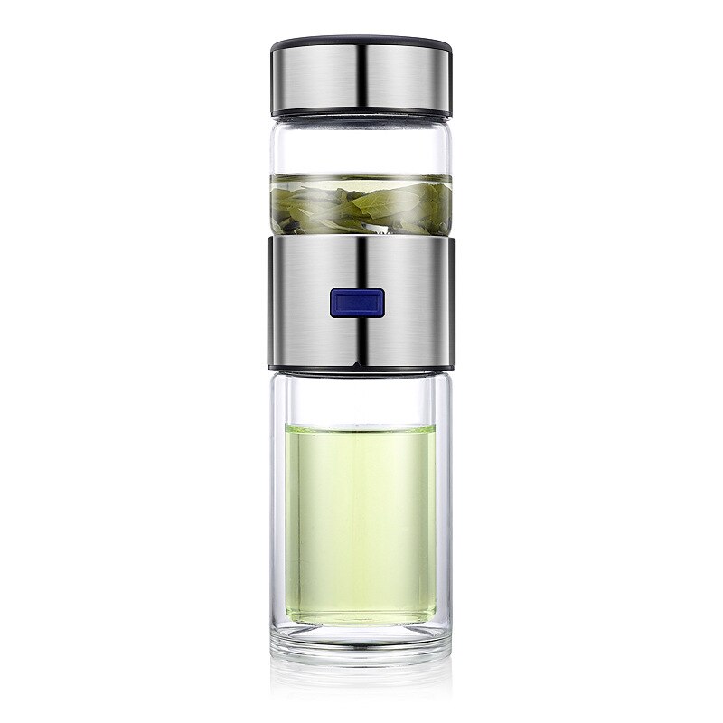 KAIXIFEI XXXml My Glass Water Bottle Leakproof For Water Tea Drinker With Rope and Stainless Steel Tea Infuser Portable Tumbler: Blue