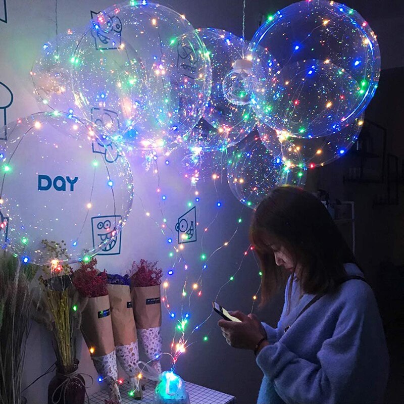 Globo de helio transparente con luces LED, globo de burbuja brillante con cadena para decoración de fiestas, cumpleaños y bodas, paquete de 10 unidades