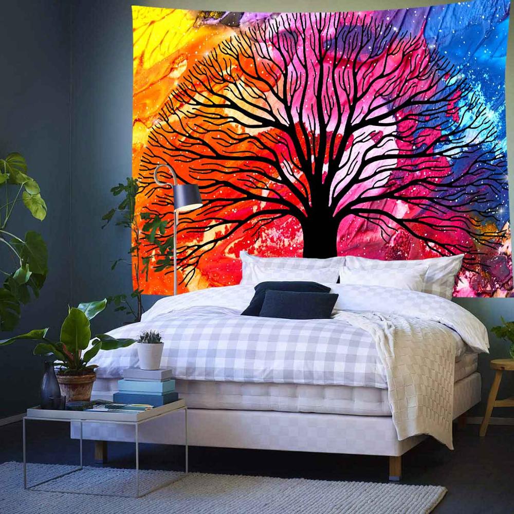 Simsant kolorowe drzewo gobelin psychodeliczny las czeski hipis ściana artystyczna wiszące gobeliny robić salonu Dom dekoracje: 2TGTQQAY307
