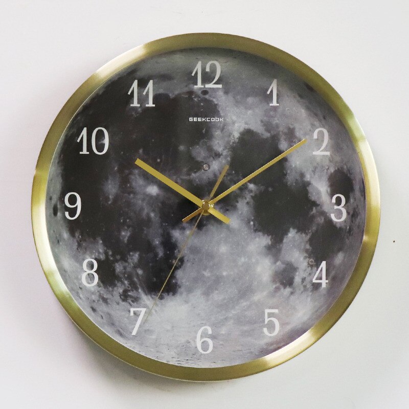 Luminous Wall Clock Gray Moon Digital Metal Quartz Clock Sound and Light Control Clocks for Living Room Decor