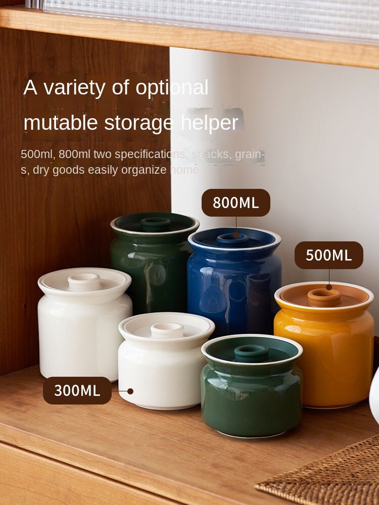 Ceramic Sealed Can Household Coffee Bean Storage Jar Sealed Kitchen Sauce Preservation Seasoning Salt Sugar Container