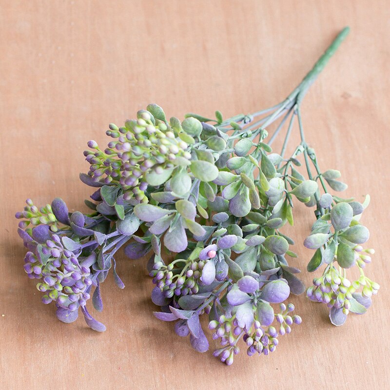 7 grene grønne kunstige bær blomster buket kunstige frugtplanter mini blad udendørs stue bryllup dekoration