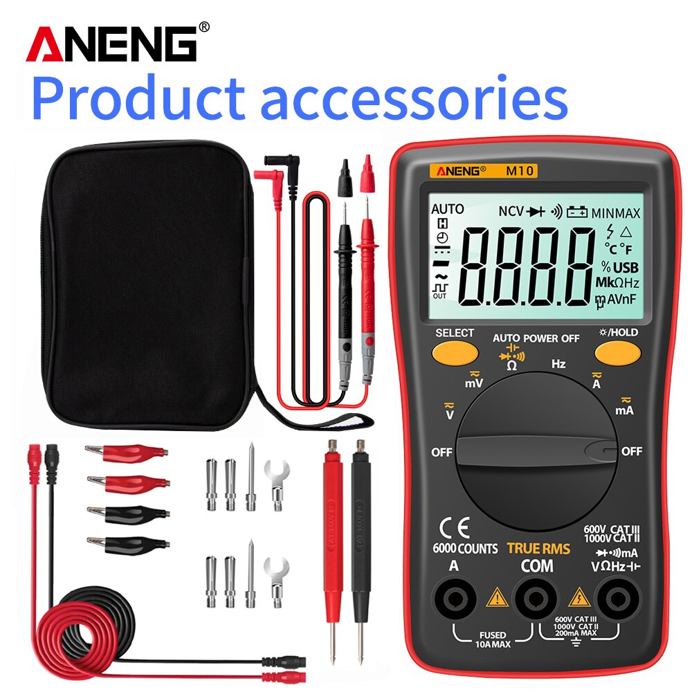 ANENG M10 Digital Multimeter Transistor Tester Analog 6000 counts Multimetro Profesional Capacitor Inductance Meter rm101/zt102: M10 Red Pro