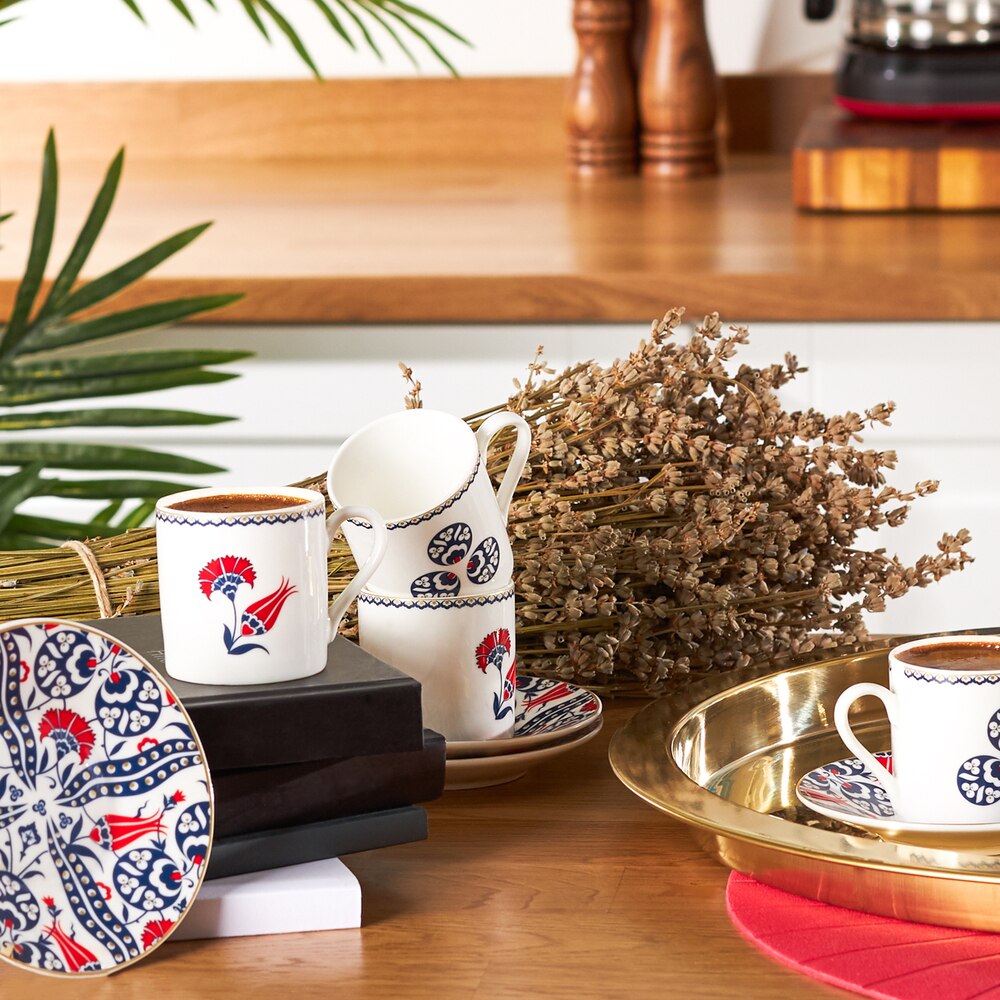 SET of 6 Turkish Coffee Porcelain Cups Traditional Ceramic Espresso Mugs Home Decor Demistasse Türk Kahvesi Fincan Seti: (K-2) 6 PCS Set