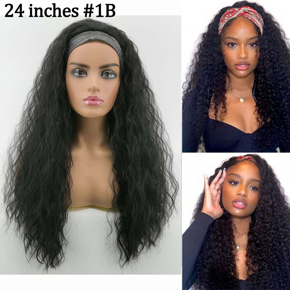 Amir Synthetic Half Wigs for Black Women Afro Kinky Curly Headband Wig Puffy Thick Scarf Wig Heat Resistant Black Brown: Natural Color