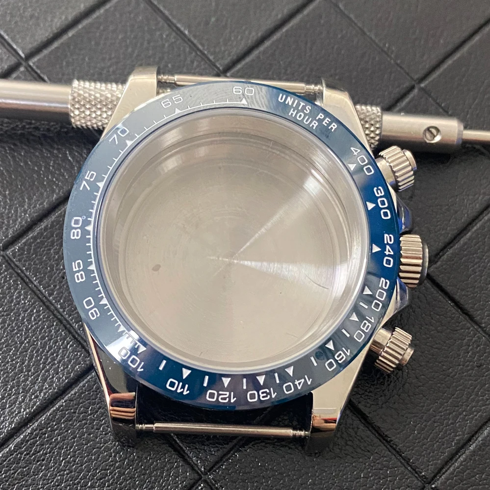Caja de reloj VK63 modificada, caja de reloj de acero con cristal de zafiro, bisel de cerámica, accesorios de reloj para hombre para movimiento de cuarzo VK63: P12 / 613