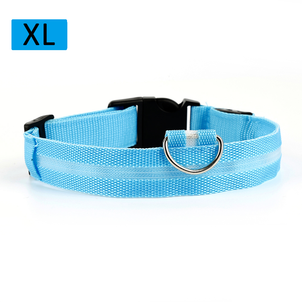 Nylon LED Pet Dog Collar Dogs Luminous Fluorescent Collars Night Safety Flashing Glow Collar In The Dark Pet Supplies: Blue