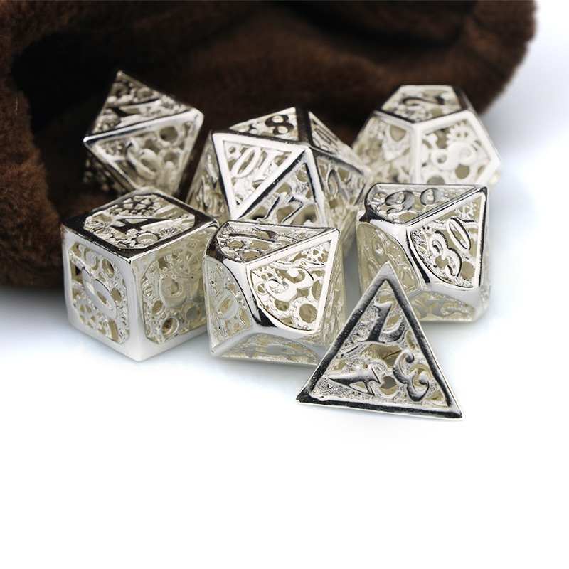metal dnd dice set Hollow out dice set mechanical dungeon and dragon rpg d&d Bronz polyhedral dice with bag D20 D12 D10 D8 D6 D4