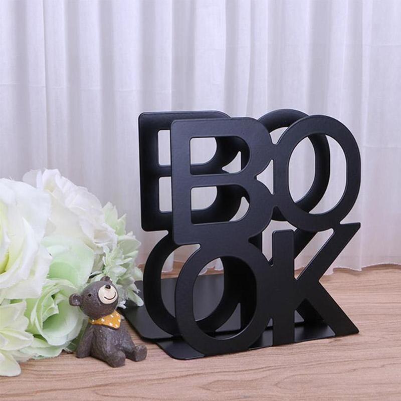 1pair Bookend School Metal Stand Metal Letter Bookends Metal Bezel Stationery Alphabet Book Holder Office Supplies Ends Off