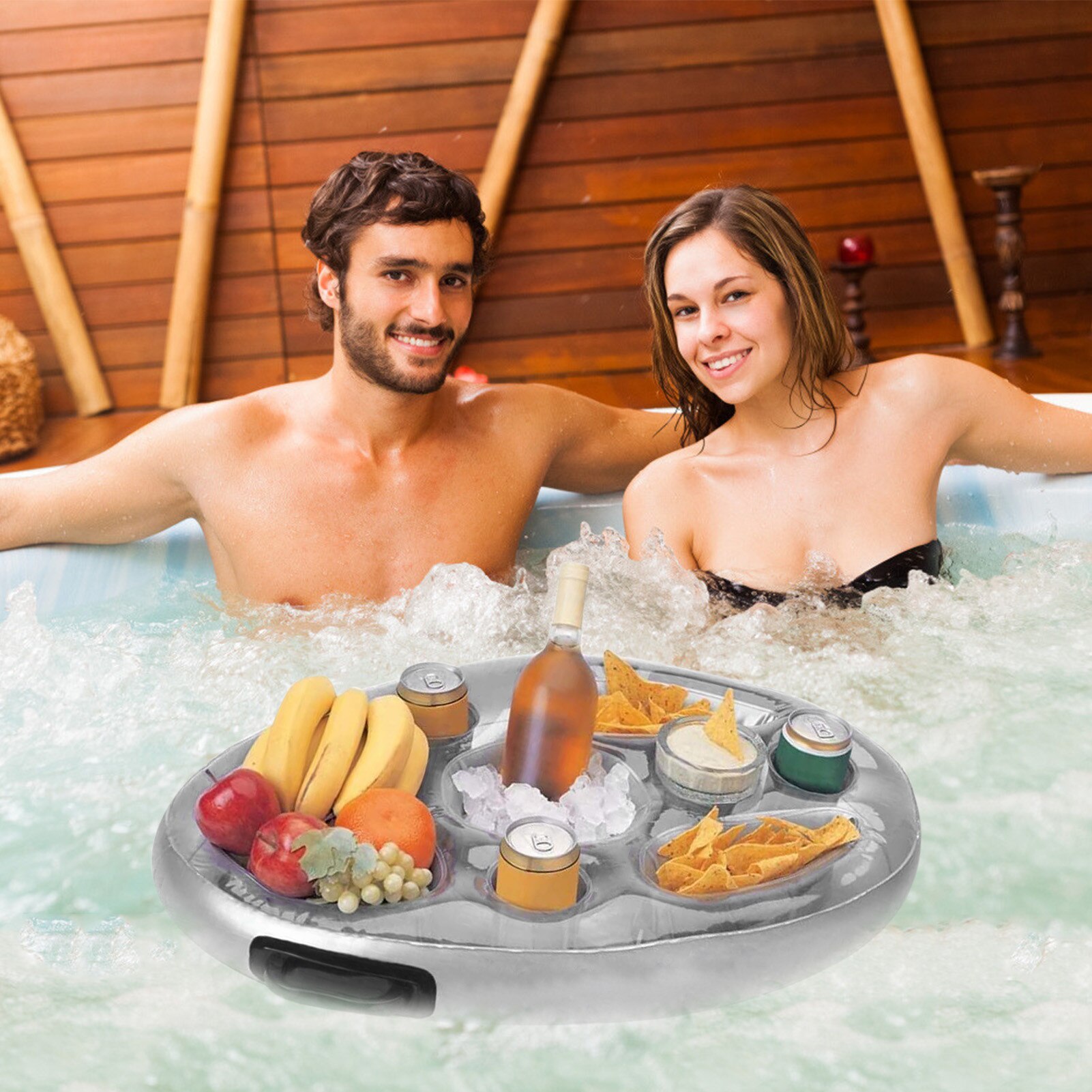 Foldable Spa Bar Inflatable Tub Pool Floating Refreshment Inflatable Side Tray For Drinks And Snacks Serving Wine Tray