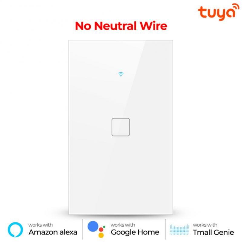 1/2/3/4gang 433RF Wifi Tuya Smart Light Switch Touch Panel US Touch Switch Wireless Wall Switches Tempered Glass Panel Universal: White 1gang