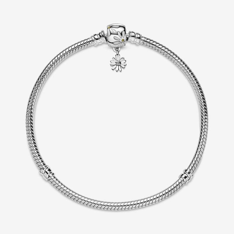 Pulsera de cadena de serpiente con broche de flor de Margarita plateada esterlina para mujer, joyería de plata de ley de cumpleaños para mujer