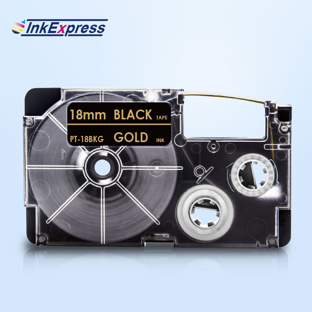 InkExpress 18mm XR-18BKG Tape For CASIO XR-18BKG Label Tape Gold on Black Printer Ribbon For CASIO Label Maker KL-120 KL-130