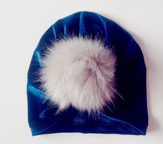 Neugeborenen Beanies Kleinkind Kinder Baby Junge Mädchen Turban Samt Beanie Hut Haar Ball Warm Caps: Marineblau