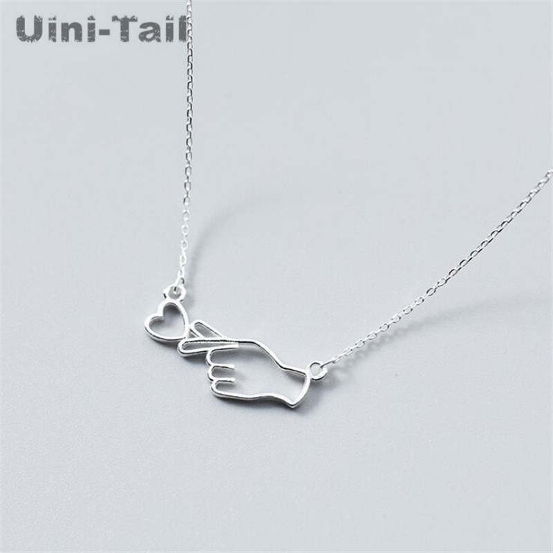 Uini-Tail 925 sterling silver heart necklace Korean cute girl hand-shaped love pendant small fresh jewelry GN678