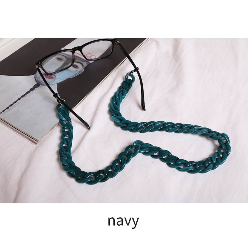 Chaîne de lunettes de soleil de retenue de lunettes de soleil de 20 couleurs, corde de lunettes de lecture en acrylique de 70cm longueurs, sangles de maintien de lanière vintage antidérapantes: Marine