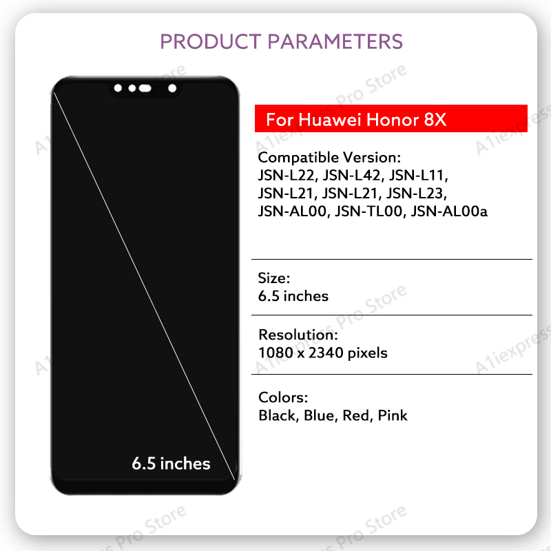 6.5 "IPS LCD dla Huawei Honor 8X wyświetlacz LCD ekran dotykowy Digitizer zgromadzenie JSN-L22 JSN-L42 JSN-L11 JSN-L21 naprawa części